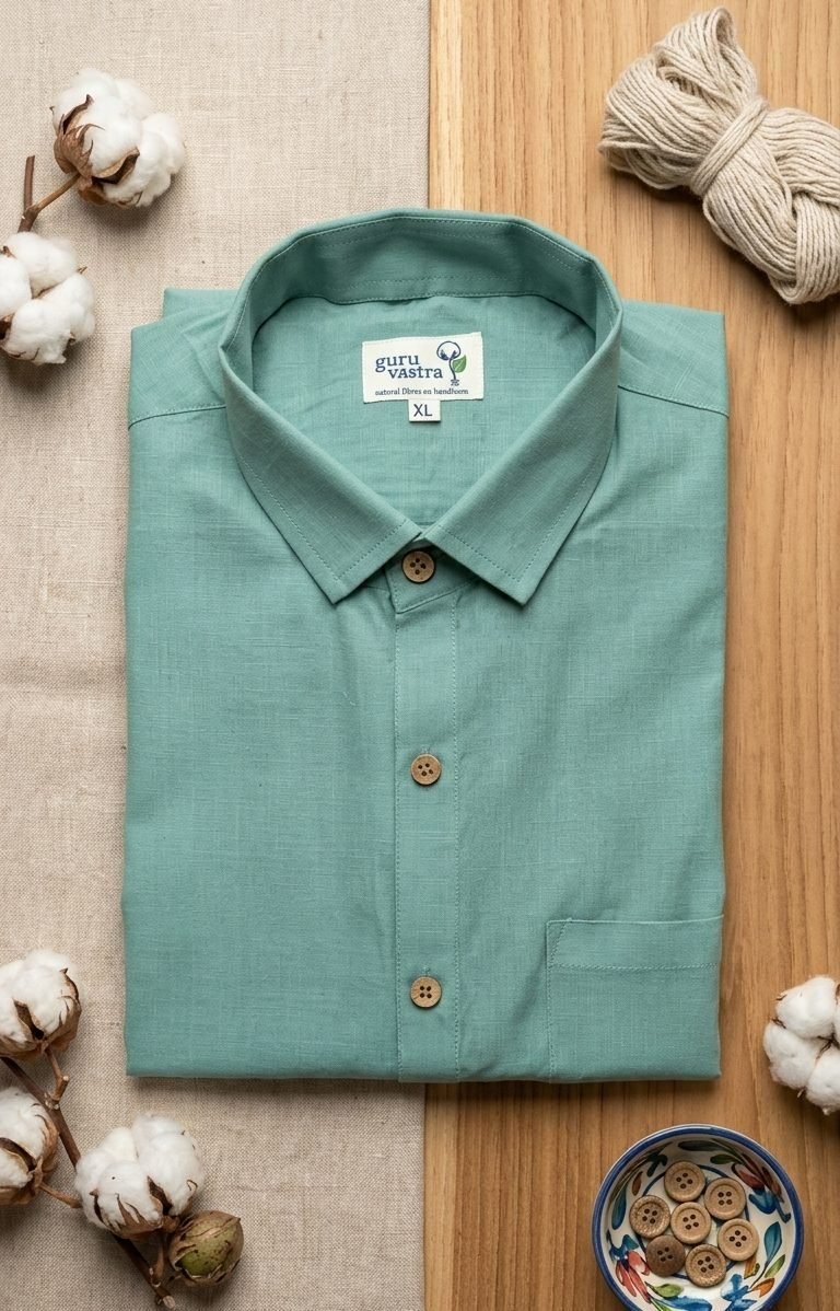 Mint Vana | Pastel Sage Mint |  Chataai weave | Natural cotton fibers handloom shirt